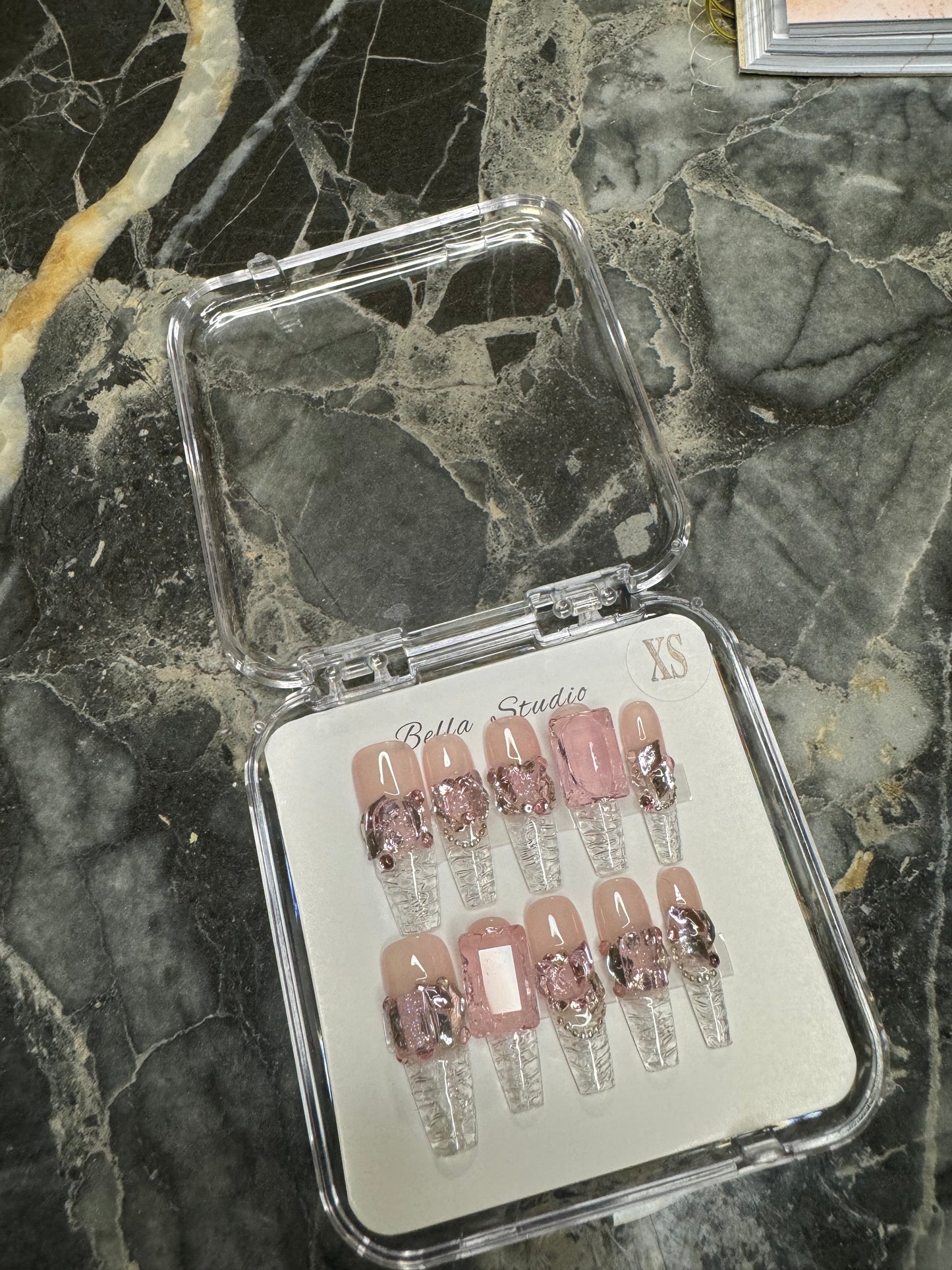 粉色冰晶堆钻长T(10)